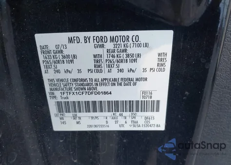 2013 Ford F-150 Xlt z USA, uszkodzony, nr VIN 1FTFX1CF7DFD01864